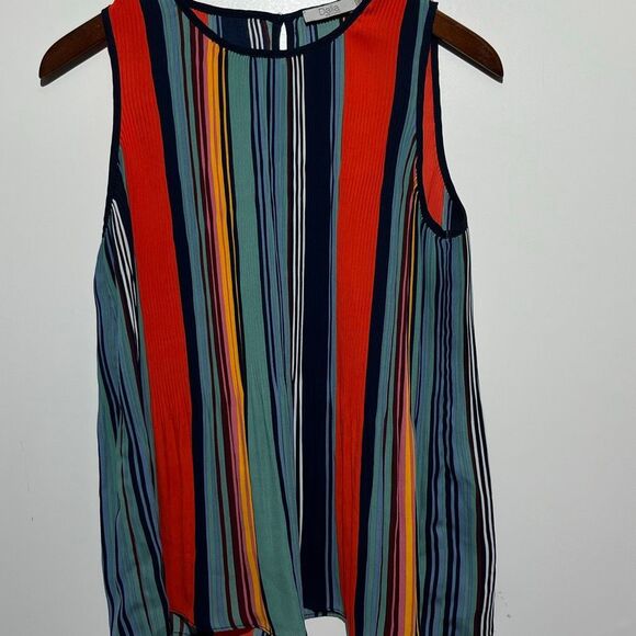 Dalia Women's Multicolor Colorblock Stripe Keyhole Back Sleeveless Shirt Small - Picture 1 of 9